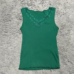Green Lace Trim Tank Top